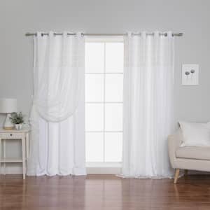 White 84 in. L. Irene Lace Overlay Room Darkening Curtain Panel (2-Pack)