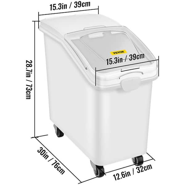VEVOR Ingredient Storage Bin 11.4+5.8+3.4 gal. Capacity Shelf-Storage Ingredient Bin 500 Cup Flour Bins with Wheels, White