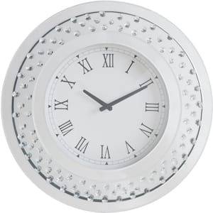 Modern 20 in. x 20 in. White Round Wall Clock in Mirrored and Faux Crystals