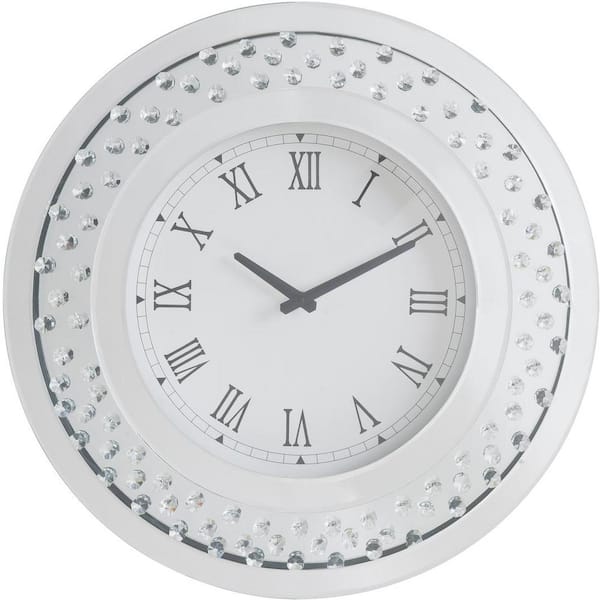 Aoibox Modern 20 in. x 20 in. White Round Wall Clock in Mirrored and Faux Crystals