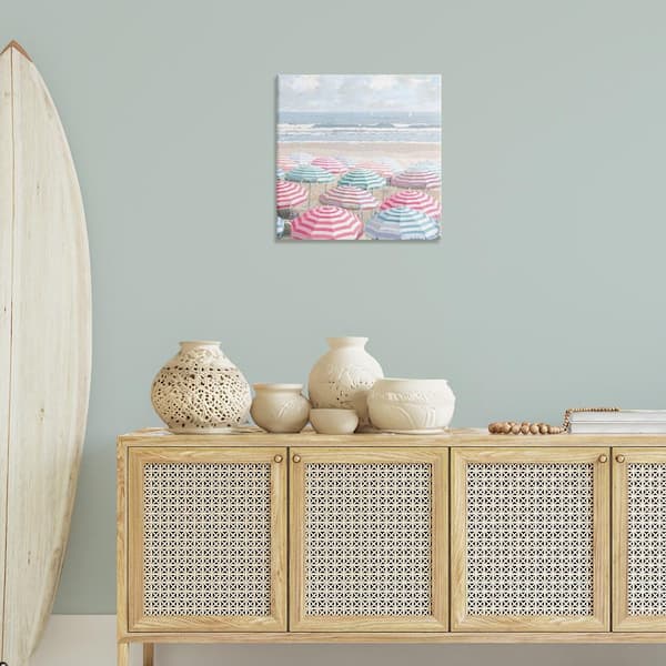 Bright Beach Umbrellas Scene by Amber Sterling Unframed Nature Graphic Art Print 24 in. x 24 in.