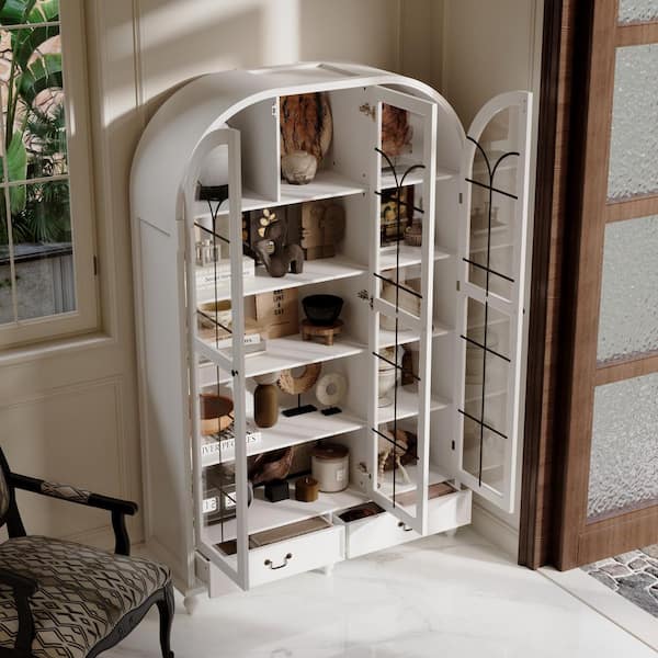 FUFU&GAGA White 77.2 in. H Office Storage Cabinet Arch Top
