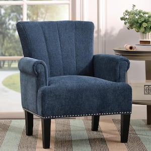 Navy Blue Polyester Rivet Tufted Armchair Accent Chair with Solid Rubber Legs