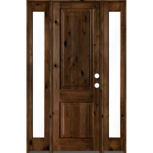 58 in. x 96 in. Rustic Knotty Alder Sq Provincial Stained Wood Left Hand Single Prehung Front Door