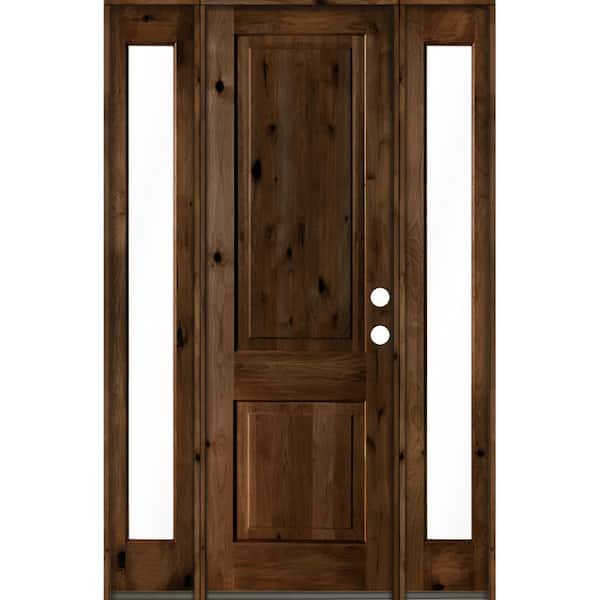 Krosswood Doors 58 in. x 96 in. Rustic Knotty Alder Sq Provincial Stained Wood Left Hand Single Prehung Front Door