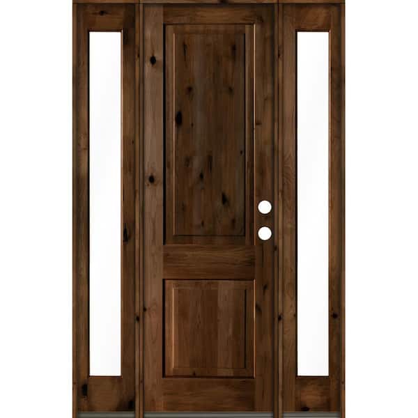 Krosswood Doors 60 in. x 96 in. Rustic Knotty Alder Sq Provincial Stained Wood Left Hand Single Prehung Front Door