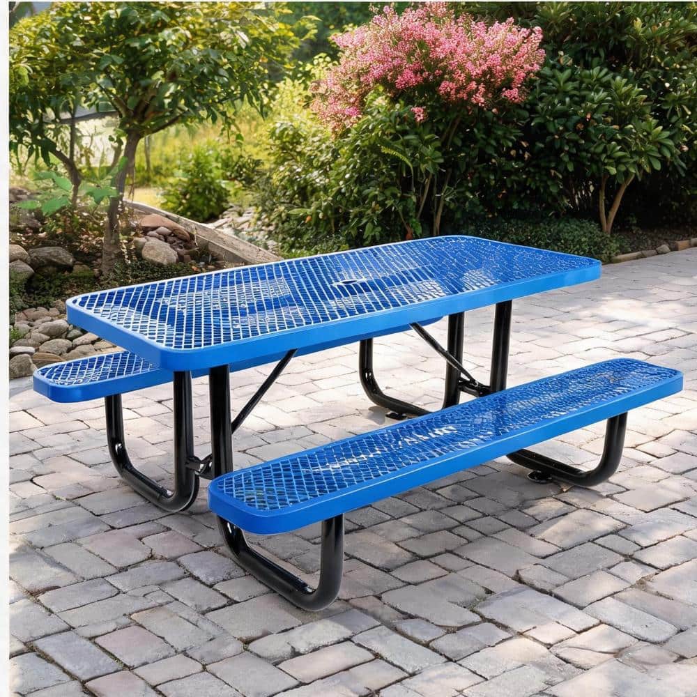 6-Person Outdoor Picnic Table with Umbrella Hole Rectangular Steel Rich Blue 72.5 Inches price history on PriceWatchPro
