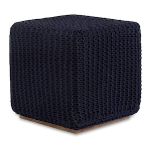 Mayla Navy Cotton Yarn 3-in-1 Pouf/Ottoman/End Table