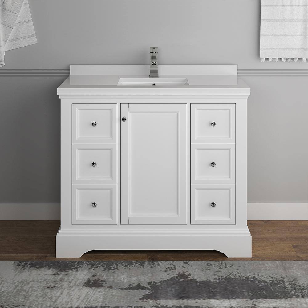 Matte White Solid Wood Single Sink Vanity with Quartz Top