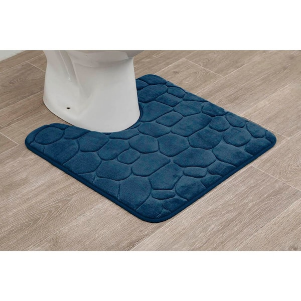 3D Cobble Stone Shaped 20 in. L x 18 in. W Memory Foam Contour Mat Microfiber Non Slip Navy Blue