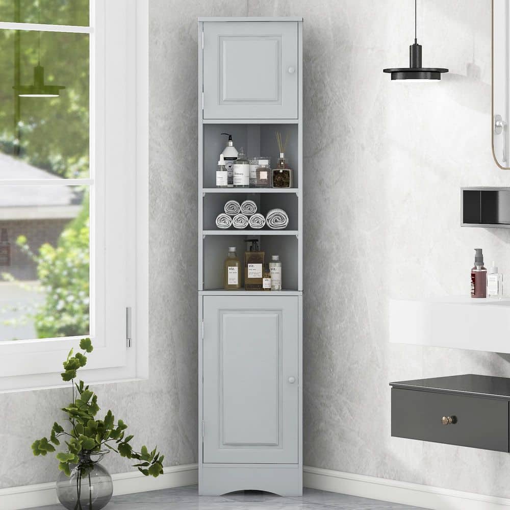 14.6 in. W x 9.4 in. D x 66.9 in. H Gray Multi-Functional Corner Linen Cabinet with Doors and Adjustable Shelves price history on PriceWatchPro