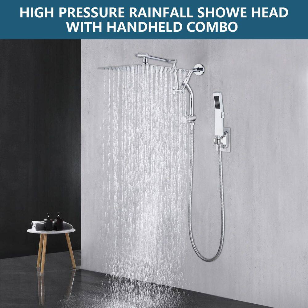 Large Chrome Dual Rainfall Wall Mount Shower Head with Handheld