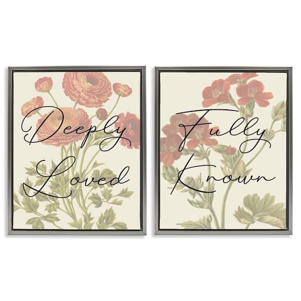 Stupell Industries Loved and Known Florals by Daphne Polselli 2-Pieces Gray Floater Frame Nature Graphic Art Print 31 in. x 25 in.