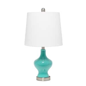 22 in. Clear Blue Oval Glass Table Lamp with White Drum Shade LHT-5035 ...