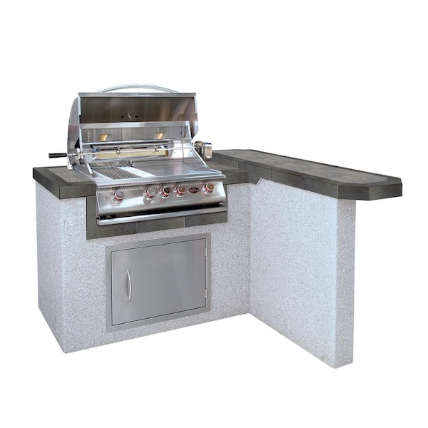 Cal Flame 4-Burner 4 ft. Stucco Grill Island with Propane Gas Grill Island in Stainless Steel