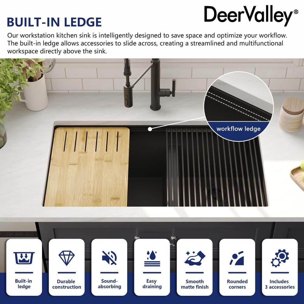 Black Granite Double Bowl Drop-In Kitchen Sink with Accessories