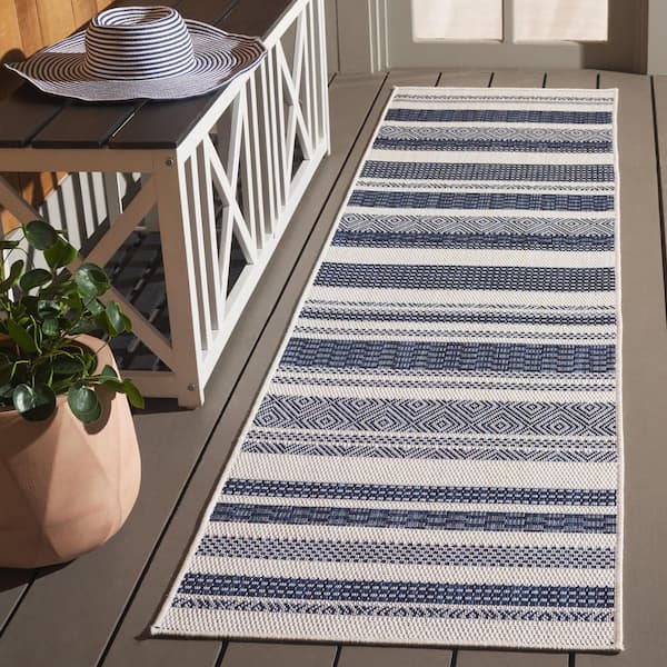 Beach House Brown/Ivory 2 ft. x 8 ft. Striped Geometric Indoor/Outdoor Runner Rug