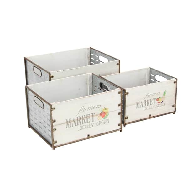 Litton Lane Rectangular Wood Market Crates (Set of 3)