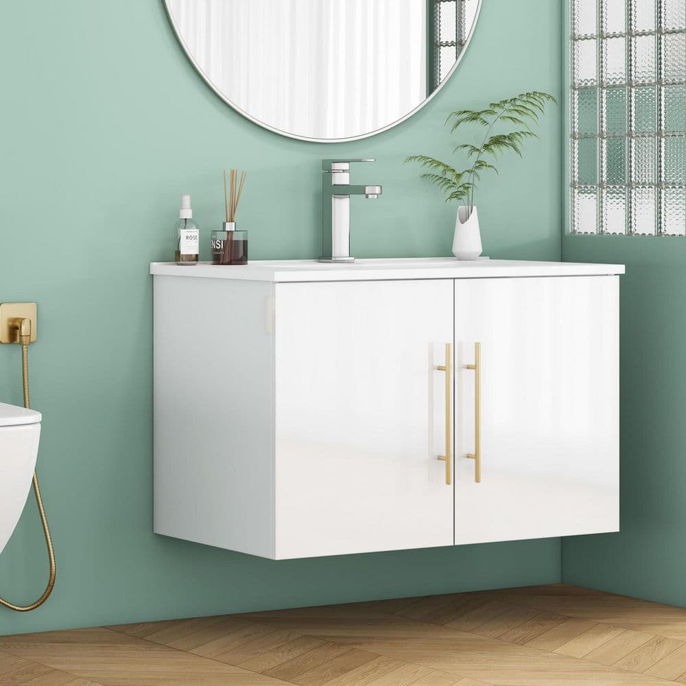 30 in. Floating Glossy White Bath Vanity with White Ceramic Top price history on PriceWatchPro