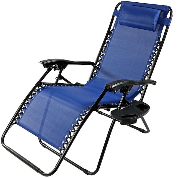 Sunnydaze Oversized Navy Blue Zero Gravity Sling Patio Lounge Chair with Cupholder
