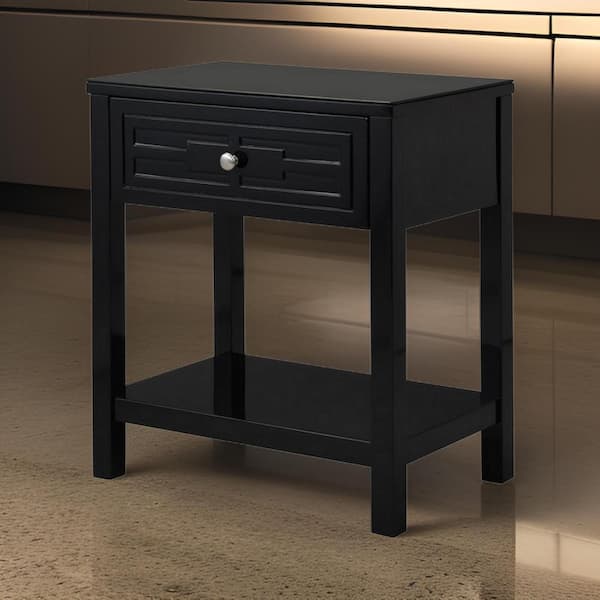 Benjara Black and Silver 1-Drawer 23 in. Wooden Nightstand