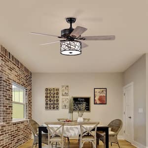 52 in. Indoor Black Modern Ceiling Fan with Remote Control and 5-Dual Finish Reversible Blades, no Bulb
