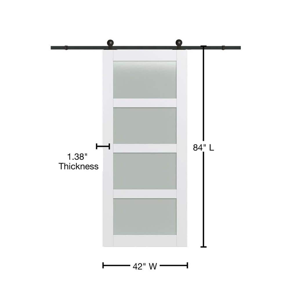 Modern White 42" x 84" Frosted Glass Sliding Barn Door Kit