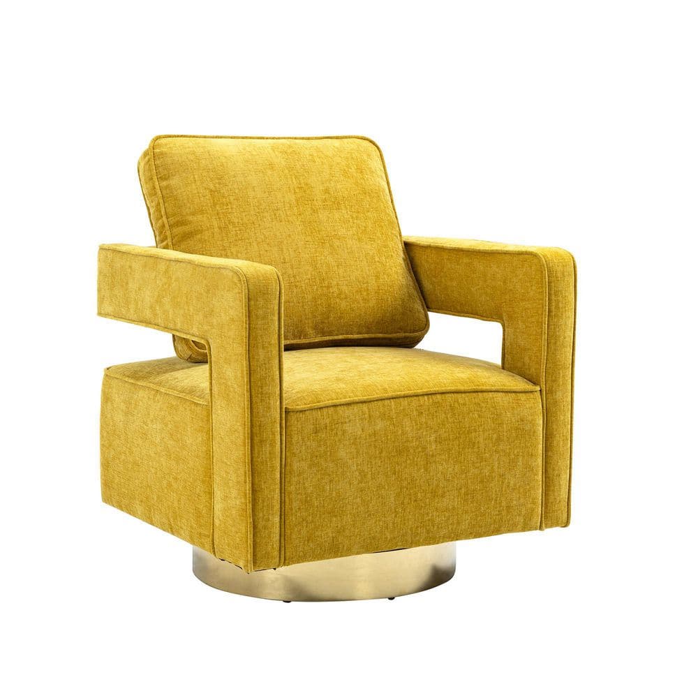 Mustard Modern Swivel Accent Open Back Sofa Chair With Metal Base D