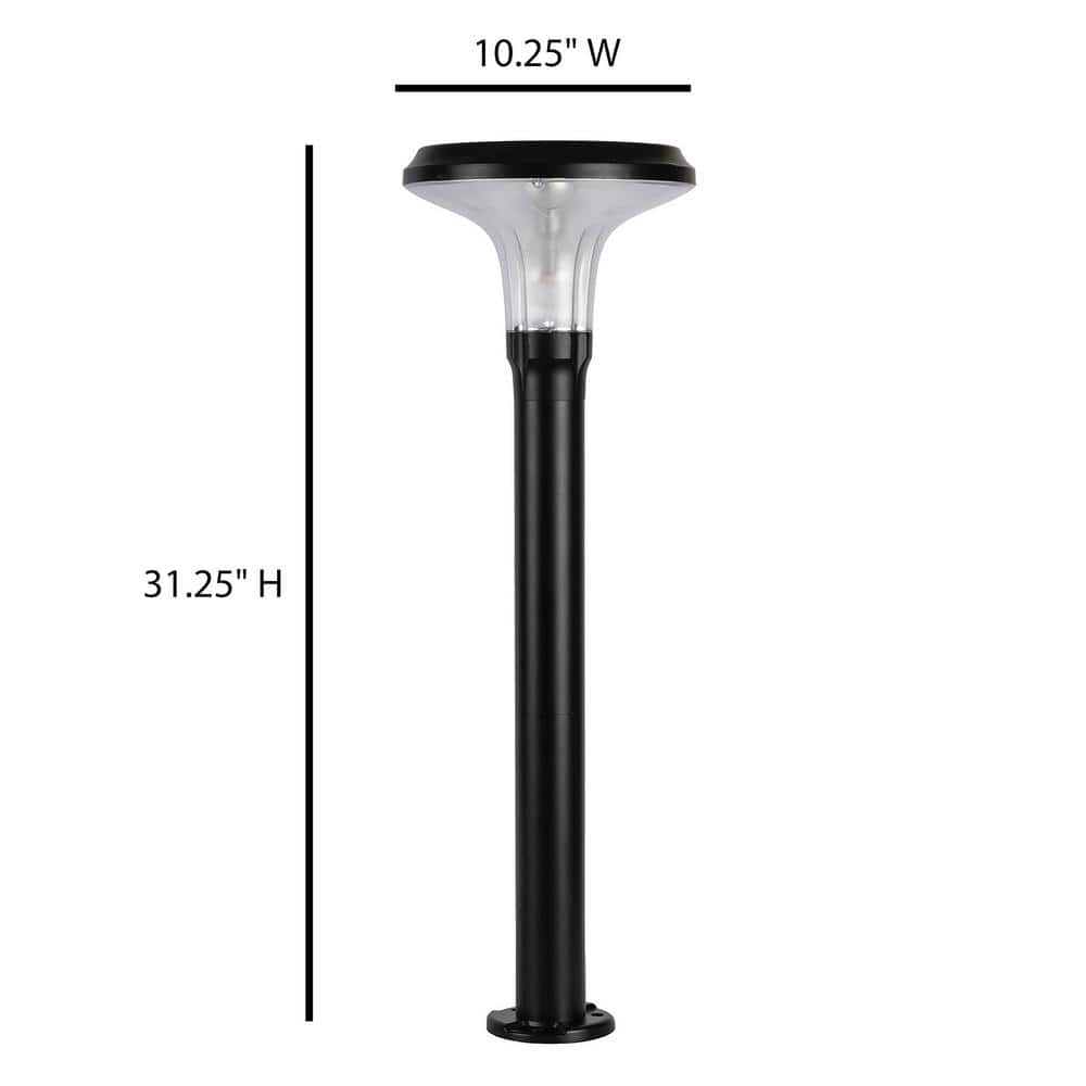 Black Aluminum LED Solar Pathway Bollard Lights, 2-Pack