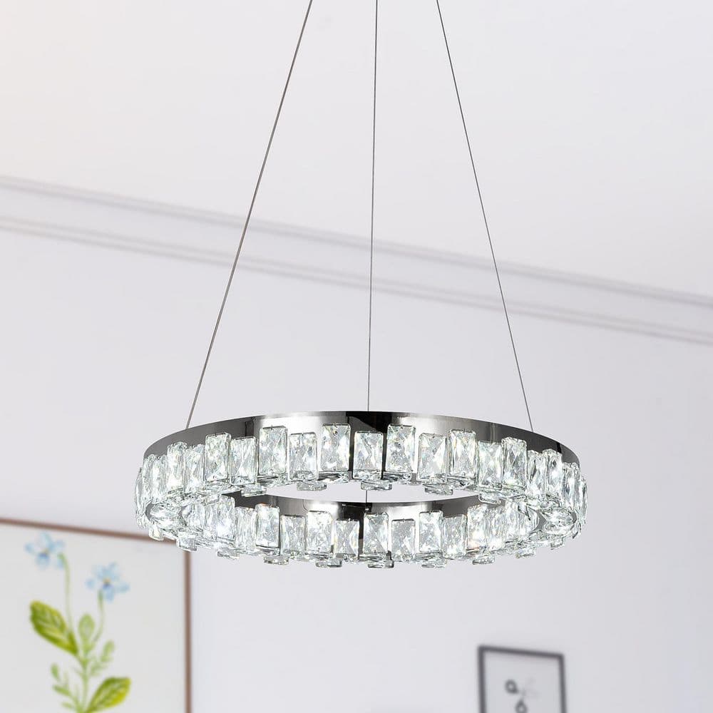 20 in. Chrome Crystal Modern Lantern LED Dimmable Chandeliers Dining Kitchen Ceiling Lights Foyer Bedroom Lighting price history on PriceWatchPro