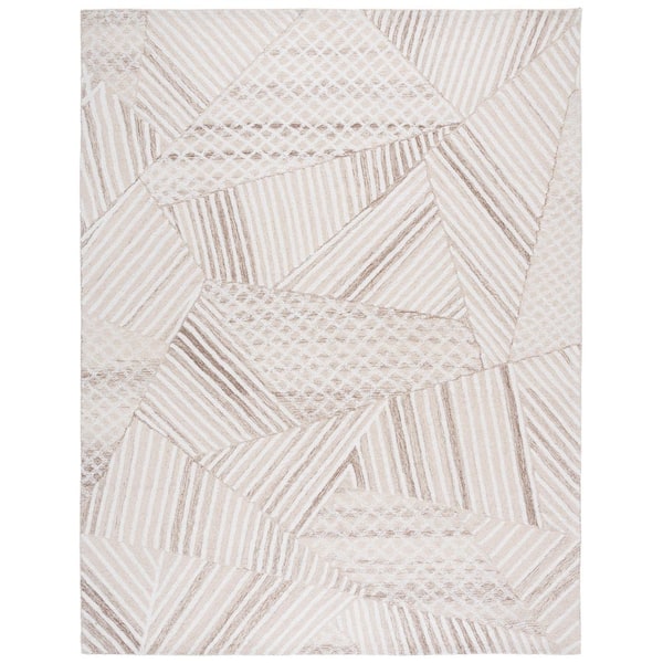 Abstract 8 ft. x 10 ft. Ivory/Light Brown Contemporary Textured Geometric Area Rug