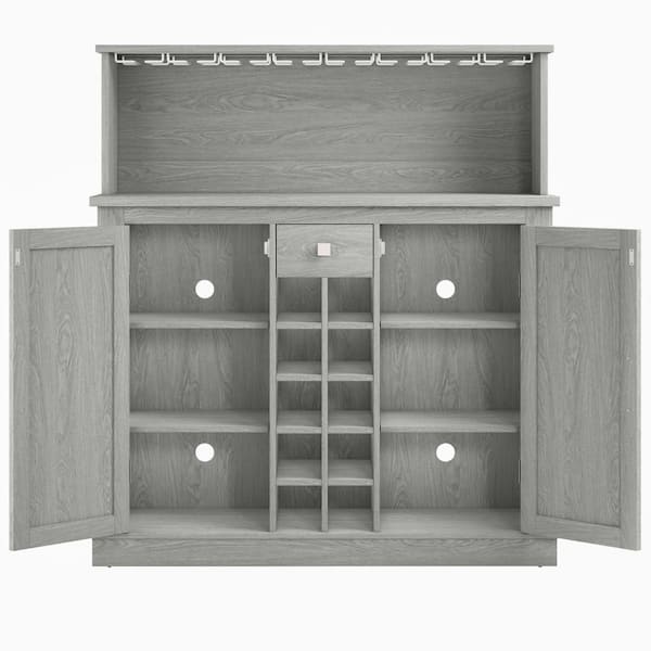 Wedealfu Inc Farmhouse Bar Cabinet for Liquor and Glasses for Dining Room Kitchen Cabinet with Wine Rack, Size: Grey