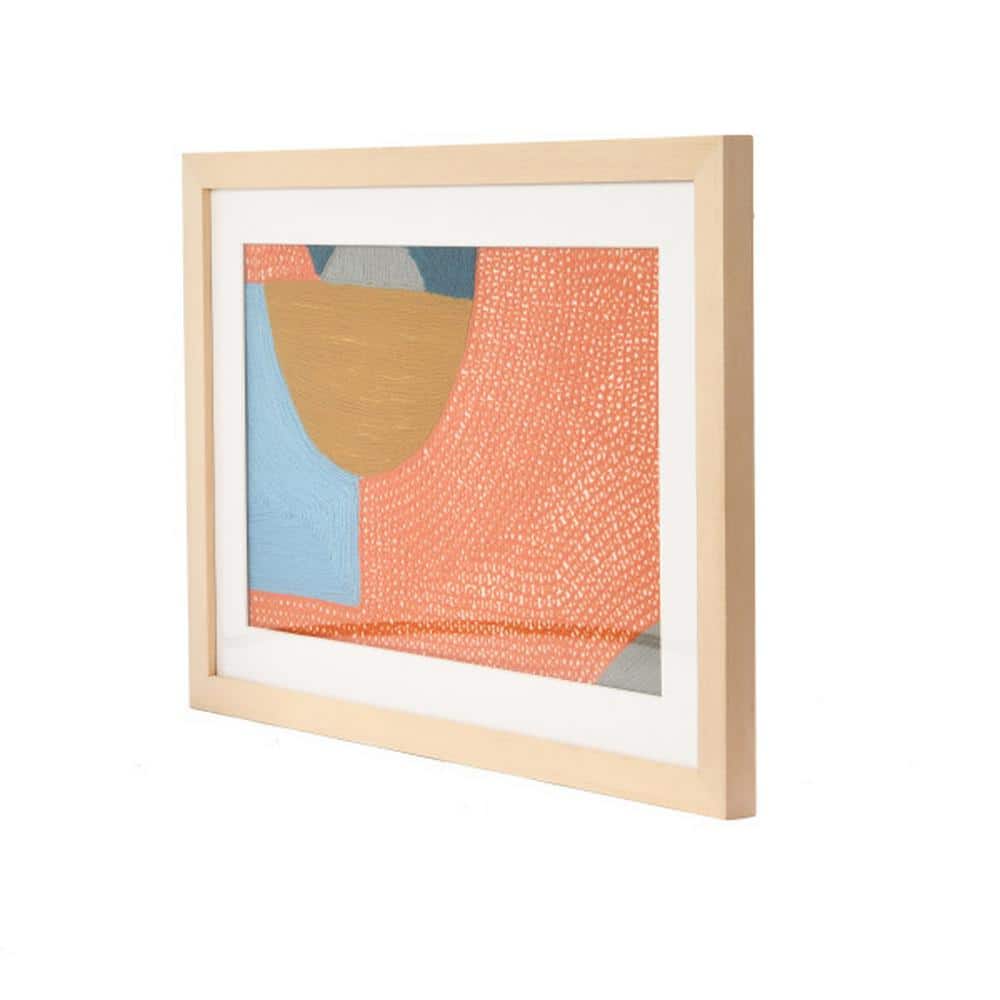 Framed Abstract Textile Art with Brown Wood Frame