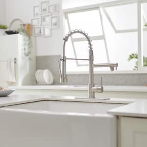 Single-Handle Pull-Down Sprayer 2 Spray High Arc Kitchen Faucet With Deck Plate in Brushed Nickel