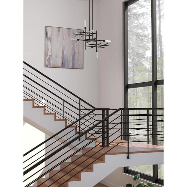 Progress Lighting Quadrant LED Collection 6-Light Matte Black Frosted Glass LED Modern Chandelier Light