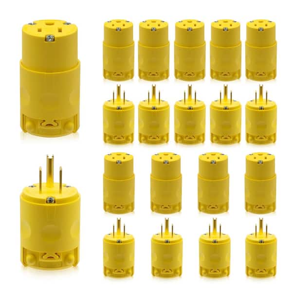 15 Amp 125-Volt NEMA 5-15P NEMA 5-15R Straight Blade Plug and Connector Set, 2 Pole 3 Wire Grounding, Yellow (10-Set)