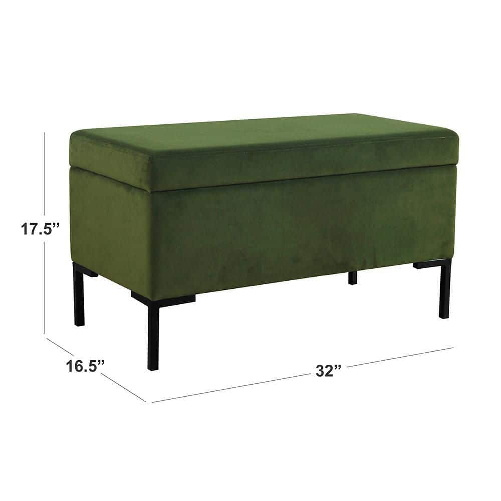 Green Velvet Storage Bench with Black Metal Legs