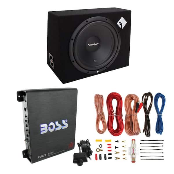 Rockford Fosgate R1-1X12 12 in. 400-Watt Car Subwoofer + Box + 1000-Watt Mono Amp + Amp Kit