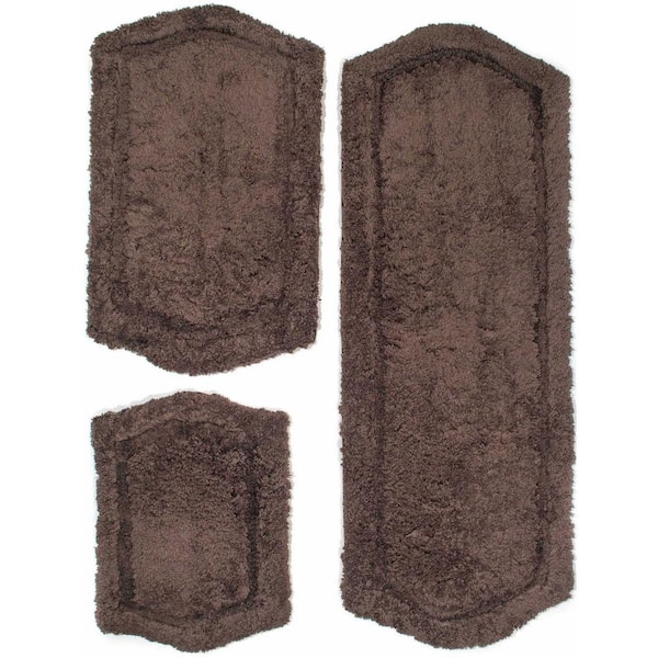 Chesapeake Merchandising Memory Foam Chocolate 22 in. x 60 in., 21 in. x 34 in. and 17 in. x 24 in. 3-Piece Paradise Bath Rug Set