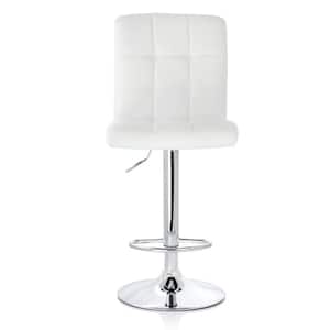 38 in White and Chrome High Back Tufted Faux Leather Bar Stool with Adjustable Height (Set of 2)