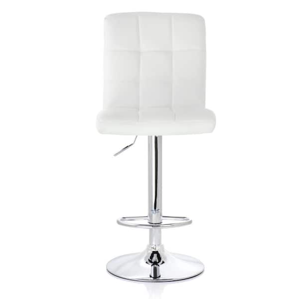 Elama 38 in White and Chrome High Back Tufted Faux Leather Bar Stool with Adjustable Height (Set of 2)