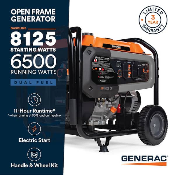 8125/6500-Watt Dual Fuel Portable Generator, Easy-To-Use Electric Start and Cord Included