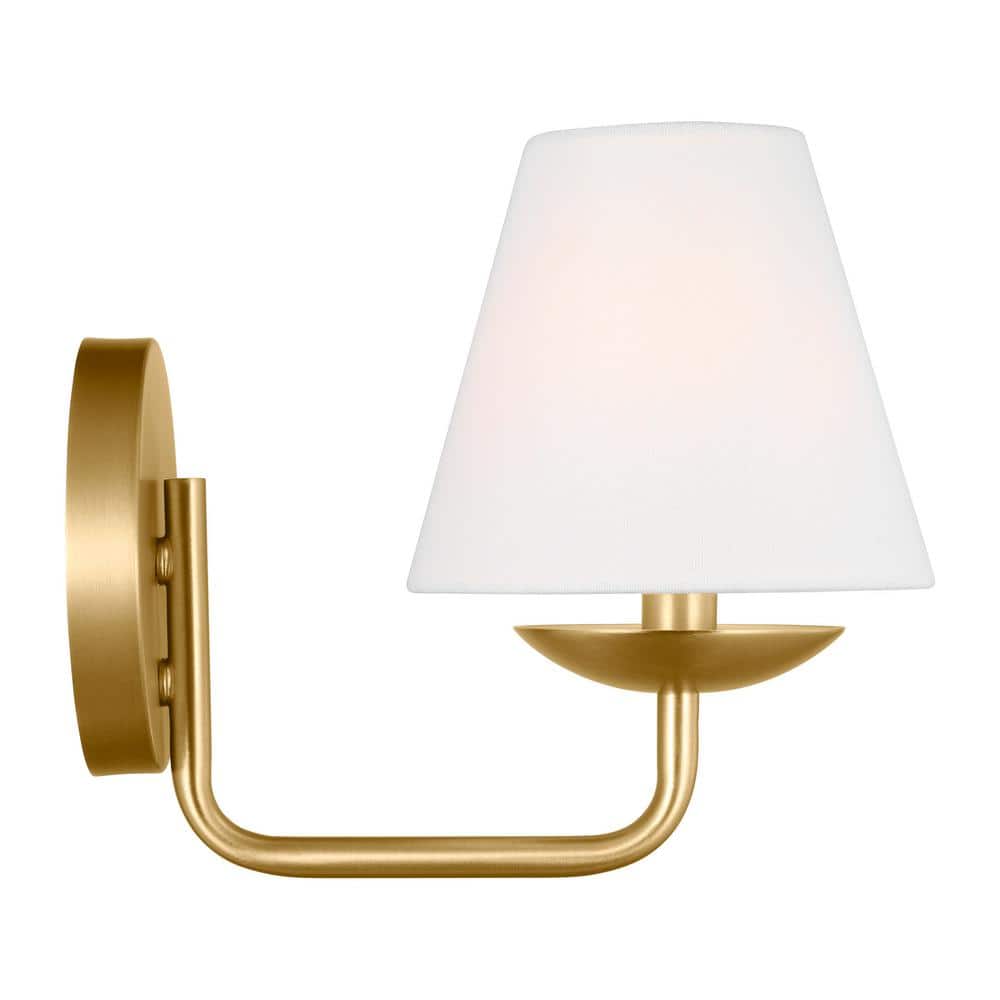 Satin Brass and White Linen Small Wall Sconce