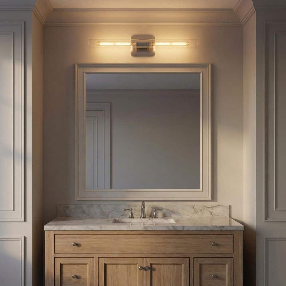 Keaton 5 in. W x 30 in. H 2-Light Brushed Nickel Bathroom Wall Sconce with Clear Crackle Glass Shades price history on PriceWatchPro