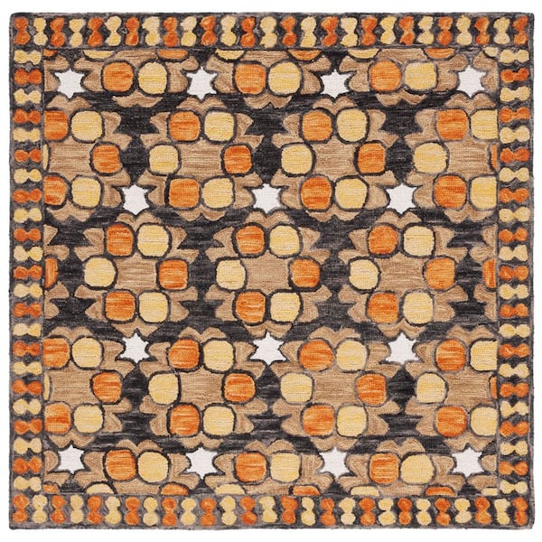 Aspen 5 ft. x 5 ft. Light Yellow/Orange Garden Tile Square Area Rug