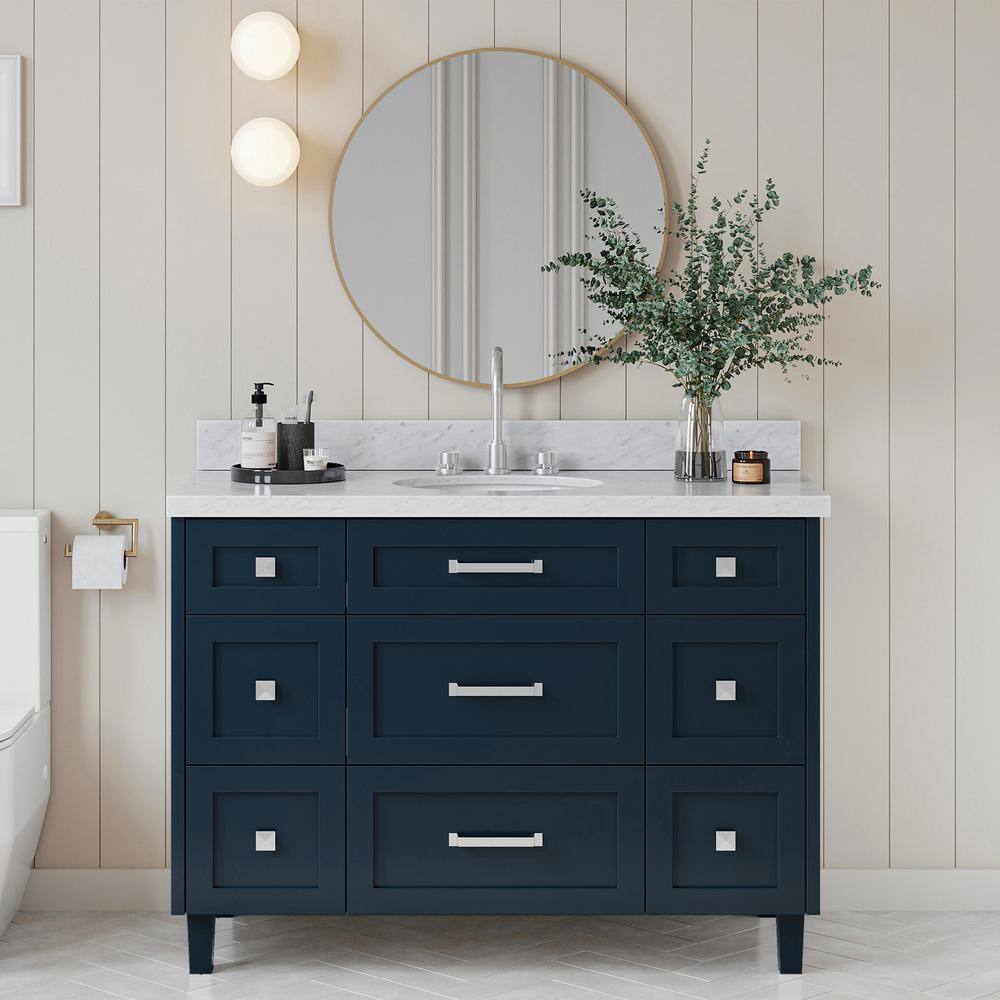 Monroe 48 in. Single Sink Freestanding Bathroom Vanity in Midnight Blue with Carrara White Marble Top price history on PriceWatchPro
