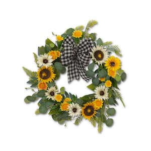 22 in. Artificial D Sunflower and Eucalyptus Wreath