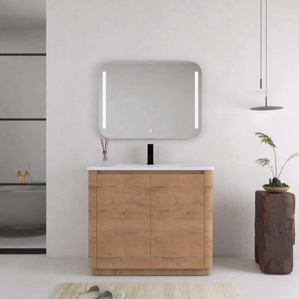 40 in. Single Freestanding Imitative Oak Vanity with White Ceramic Top Unassembled price history on PriceWatchPro