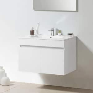 24 in. W x 18 in. D x 19 in. H Single Sink Bath Vanity in White with White Ceramic Top and