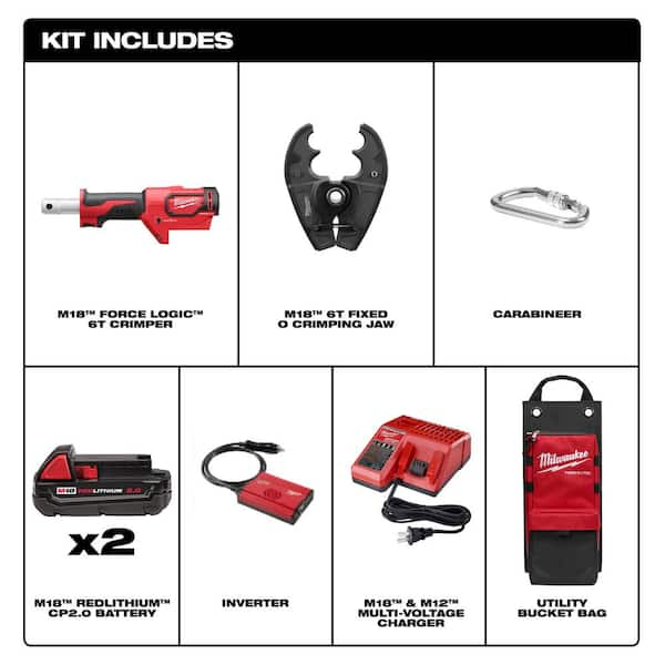 M18 18V Lithium-Ion Cordless FORCE LOGIC 6-Ton Utility Crimping Kit with D3 Grooves and Fixed O Die